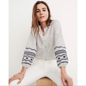 Madewell Striped Embroidered-Sleeve Shirt